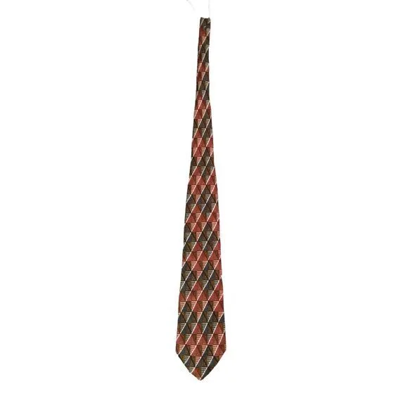 ERMENEGLIDO ZEGNA Tie 100% Silk Italy Classic 60 Red‎ Brown Geometric Rectangle